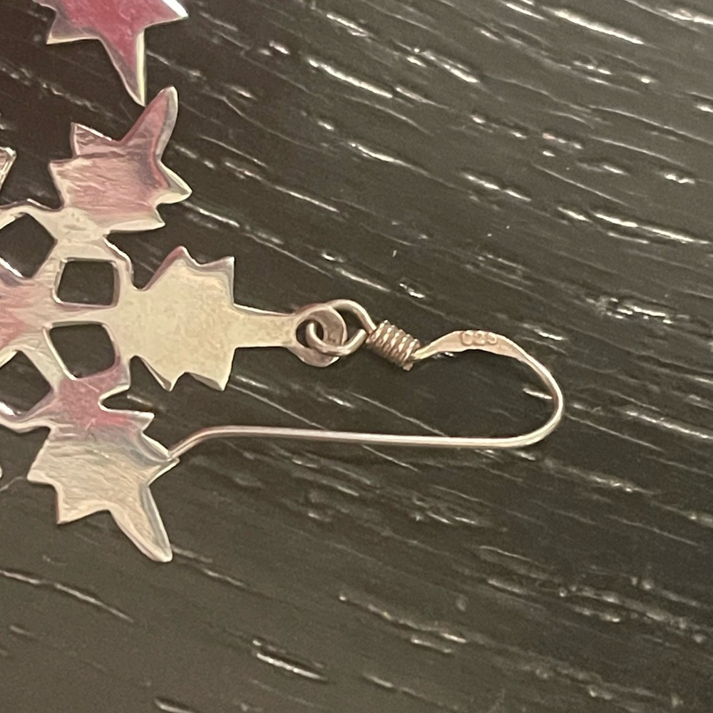 Sterling Silver Snowflake Earrings - Picture 3 of 3